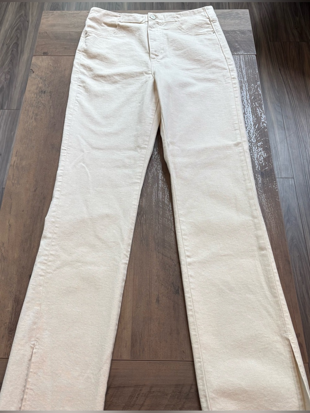Zara Cream Split Hem High Rise Straight Leg Raw Hem Downtown Edge Jeans Size 8
